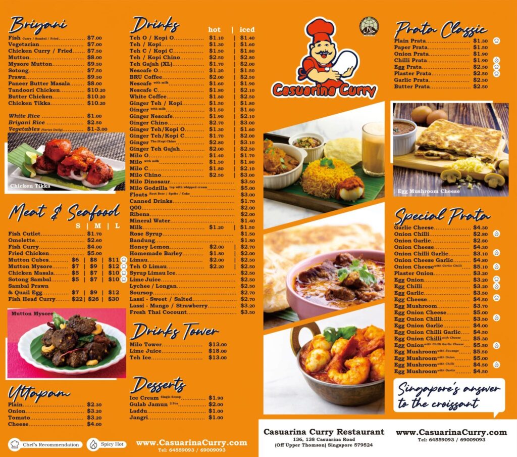 Casuarina Curry Singapore Menu