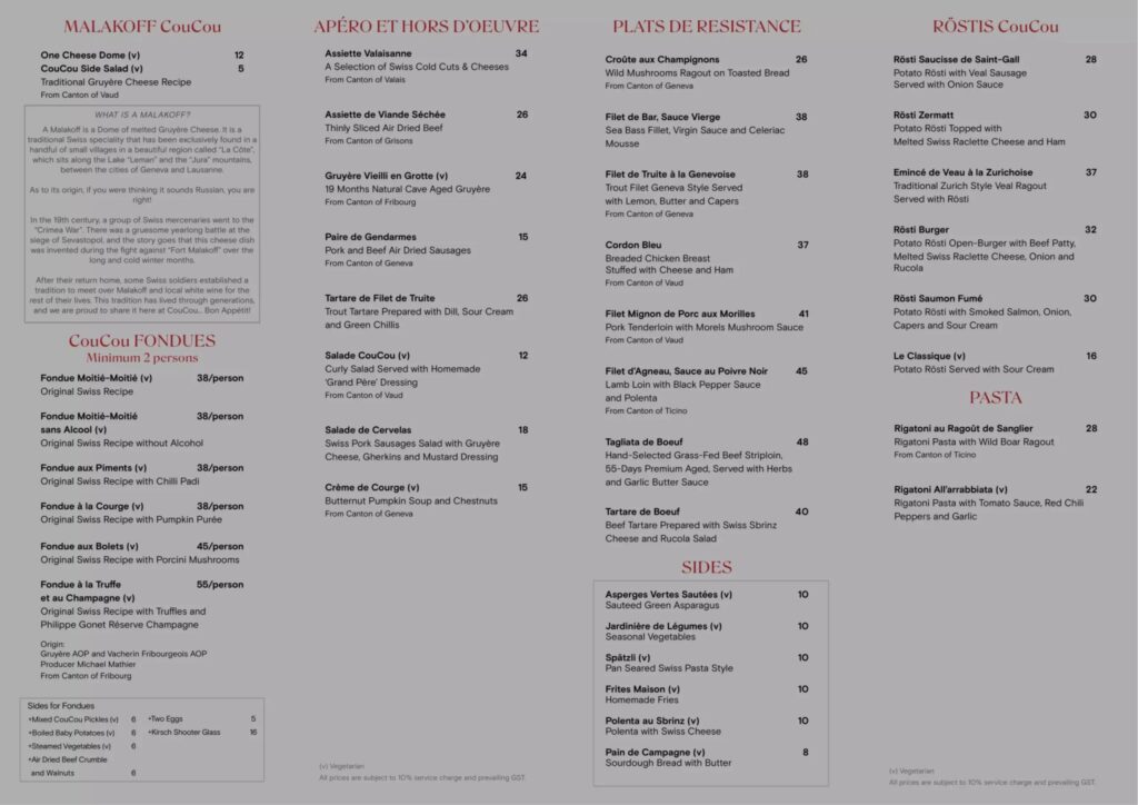 Coucou Singapore Menu