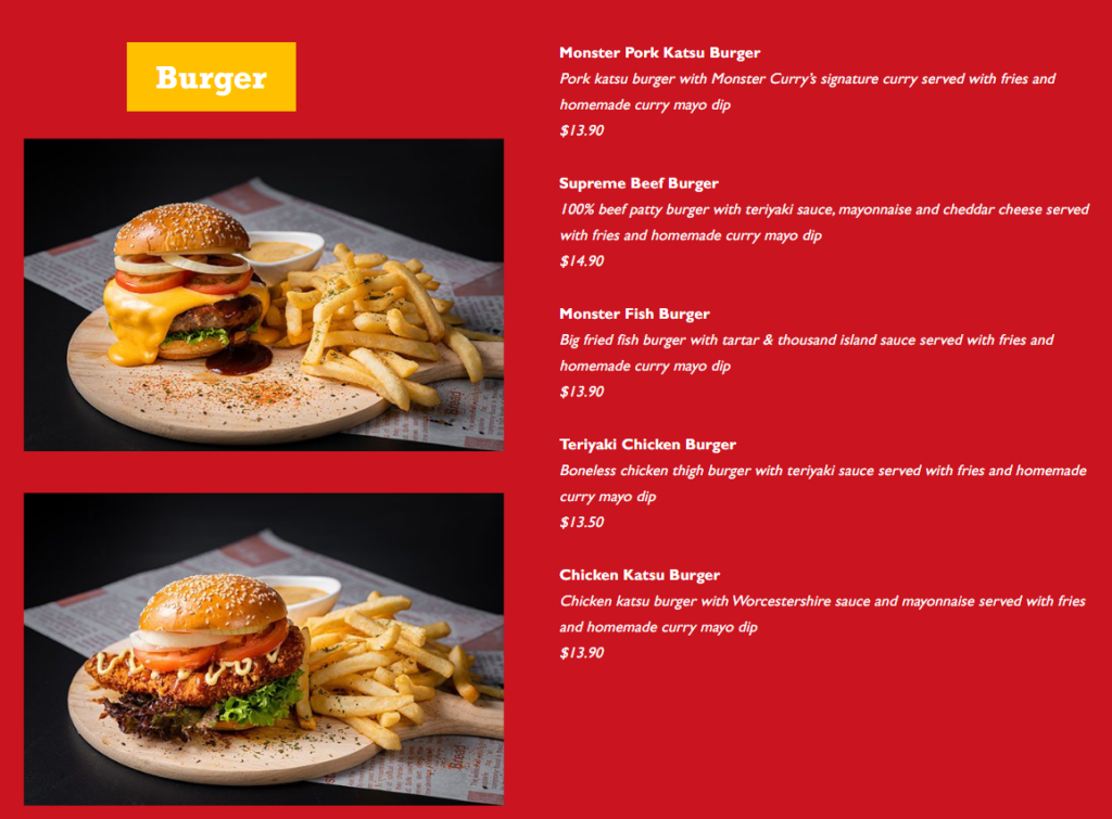 Monster Curry Burger Menu Prices