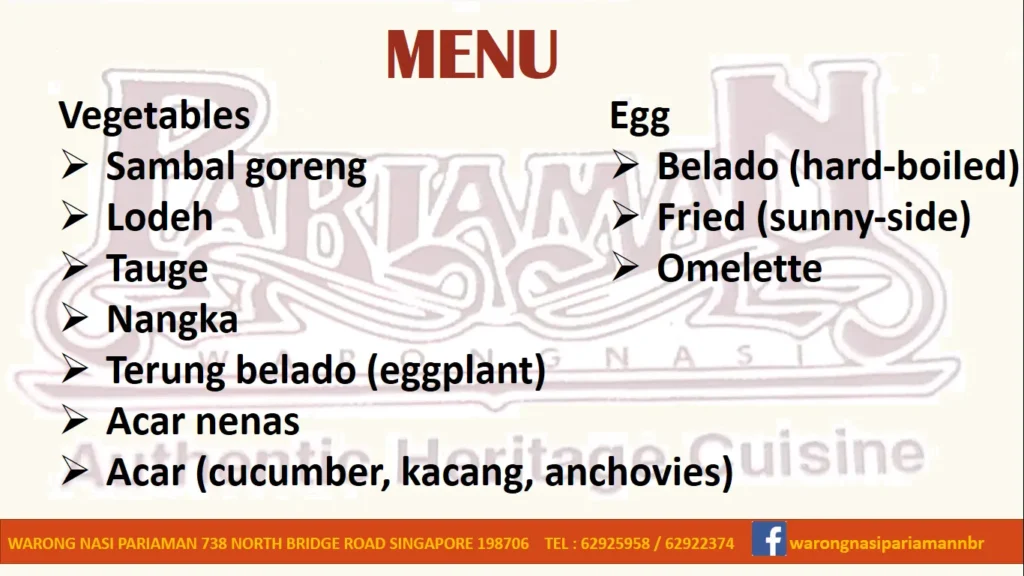 WARONG NASI PARIAMAN MENU