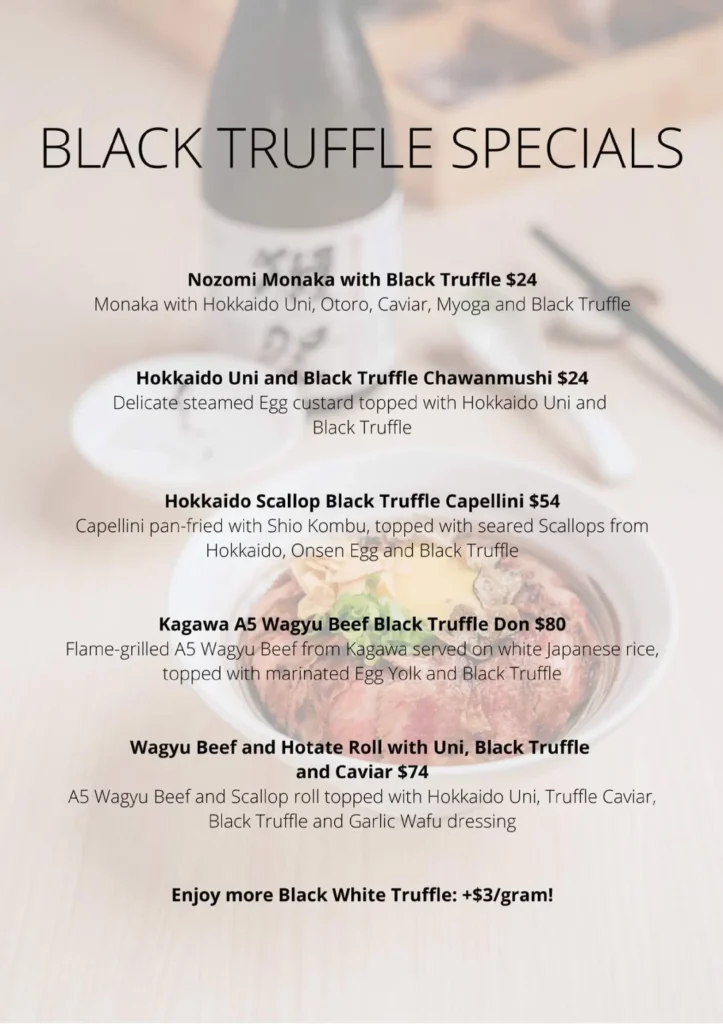 Black Truffle Specials Menu