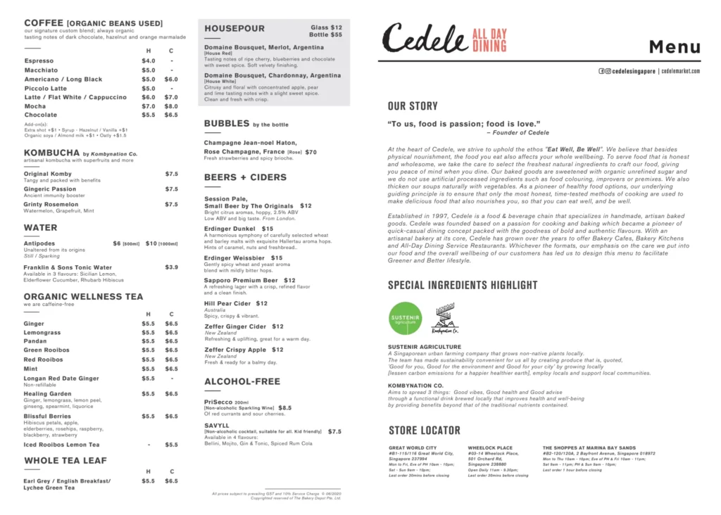 CEDELE CAFE MENU CAKE SLICES