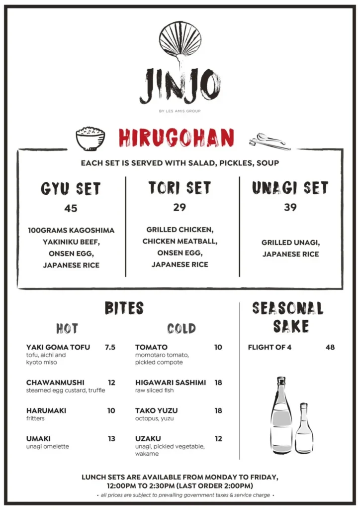 JINJO MENU SINGAPORE