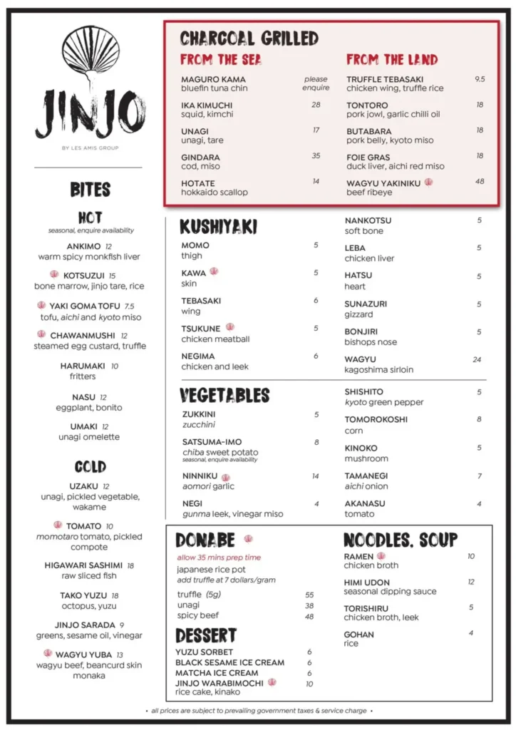 JINJO SINGAPORE MENU